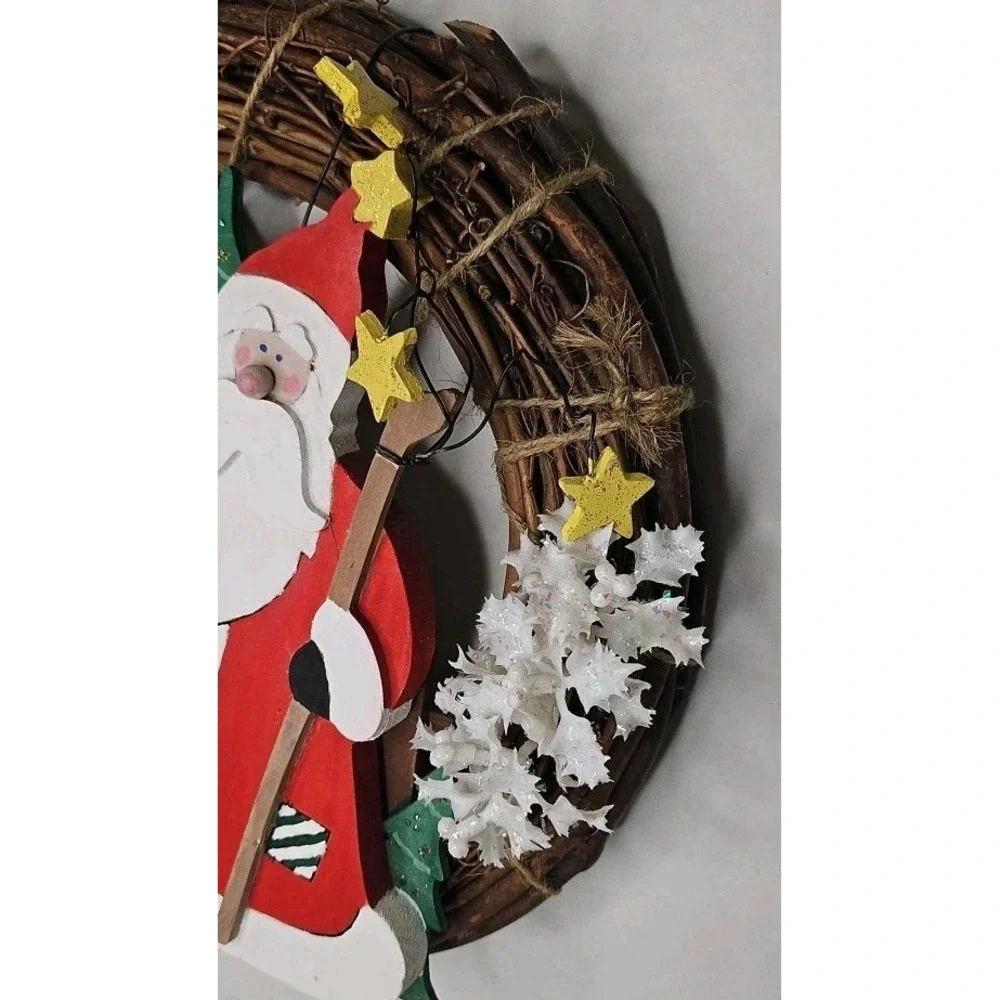 Santa Twine Vtg Christmas Wreath Retro Garden Wooden Attach Pcs 14 Inch Y2k Mist